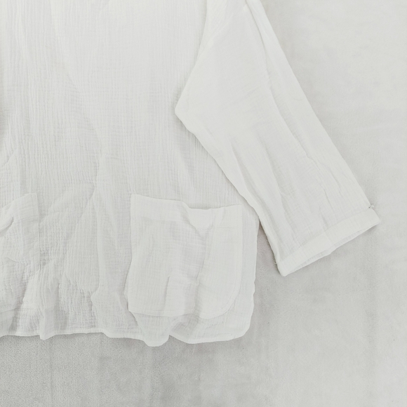 Jones & Co White Crewneck Long Sleeves Pockets Cotton Tunic Top P6930 - Picture 3 of 7